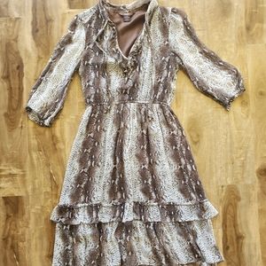 Single Snake Print Midi Dress in Brown and Cream
